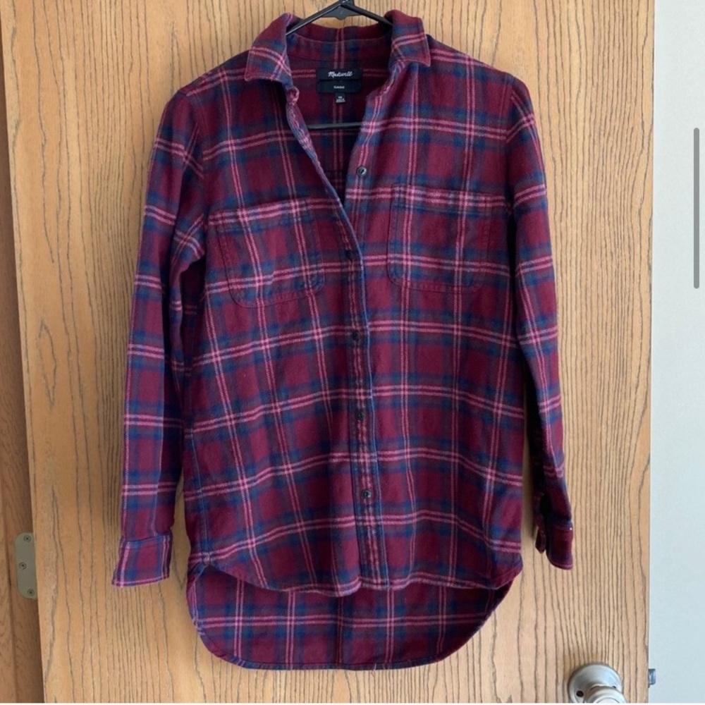 Madewell Classic Flannel XS Maroon and Navy - Picture 5 of 9